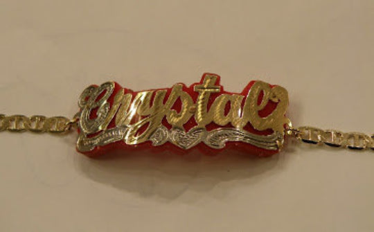 Personalized 14k Gold Plate Single Plate Any Name Bracelet + Any Color Onyx Background