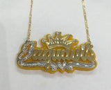 Personalized 14k Gold Plate Any Name Any Color Onyx Nameplate Necklace + Crown (comes with the Chain)