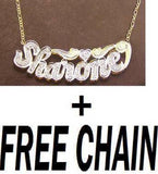 Personalized 14k Gold Overlay/ Silver Plate Double 3D Any Name Plate Necklace Free Chain/ Gold Plated Dipped in White Gold/f8