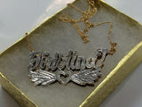 Personalized 14k Gold Overlay Double 3d  Any Name Plate Necklace Free Chain/ Gold Plated Dipped in White Gold/f3