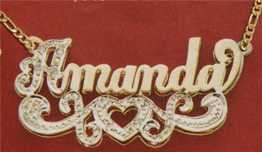 Personalized Gold Overlay Double 3d Any Name Plate Necklace Free Chain /b2