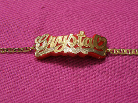 Personalized Baby 14k Gold Plate Single Plate Any Name Bracelet + Any Color Onyx Background/1
