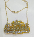 Personalized 14k Gold Plate Any Name Any Color Onyx Nameplate Necklace + Crown (comes with the Chain)