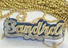 Personalized 14k Gold Overlay Double Any Name Plate Necklace Any Color Onyx Back