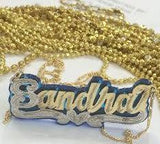 Personalized 14k Gold Overlay Double Any Name Plate Necklace Any Color Onyx Back