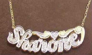 Personalized 14k Gold Overlay/ Silver Plate Double 3D Any Name Plate Necklace Free Chain/ Gold Plated Dipped in White Gold/f8