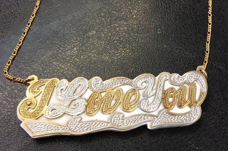 Personalized 14k Gold Overlay Double Any Name Plate Necklace Any Color Onyx Back/ILoveYou
