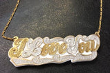 Personalized 14k Gold Overlay Double Any Name Plate Necklace Any Color Onyx Back/ILoveYou