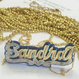 Personalized 14k Gold Overlay Double Any Name Plate Necklace Any Color Onyx Back