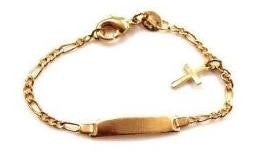 14k Gold Plate Baby ID bracelet/ No Personalized/ Christening /Baptism/ Birthday/CROSS