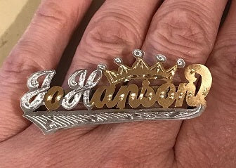 Personalized 14k Gold Plated Two Finger Single Plated Any Name Ring + Crown
