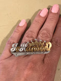 Personalized 14k Gold Plated Two Finger Single Plated Any Name Ring + Crown