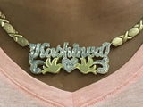 Personalized 14k Gold Overlay 2" Double 3d Any Name Plate Necklace XOXO chain