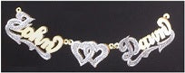 Personalized 14k Gold Overlay Double 3d Any 2 Names Plate Necklace Free Thick Chain.