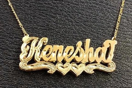 Personalized Gold Overlay Double 3d Any Name Plate Necklace Free Chain /a15