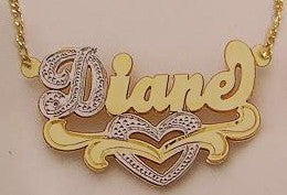 Personalized Gold Overlay Double 3d Any Name Plate Necklace Free Chain /a16