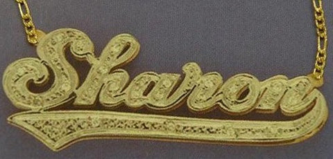 Personalized Gold Overlay Double 3d Any Name Plate Necklace Free Chain /a23
