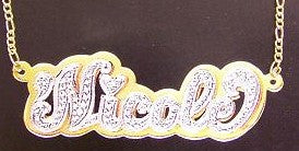 Personalized Gold Overlay Double 3d Any Name Plate Necklace Free Chain /a23
