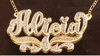 Personalized Gold Overlay Double 3d Any Name Plate Necklace Free Chain /a27