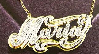 Personalized Gold Overlay Double 3d Any Name Plate Necklace Free Chain /a16