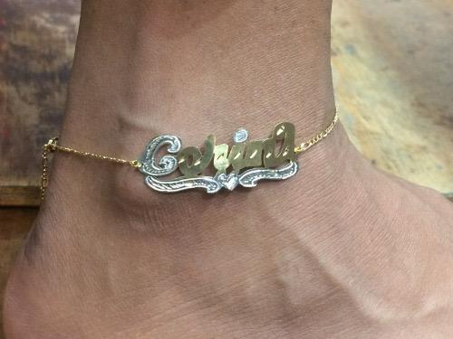 Personalized Adult 14K Gold Overly Any Single Plate Name ID Anklet Bracelet  (Gold Plate).