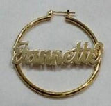 Personalized 14k Gold Overlay/ Gold Plate any Name 1 1/2 inch hoop earrings/a