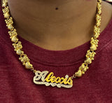 14k Gold Plate Personalized Any Name Double Plate Nameplate Necklace with X & Teddy Bear chain