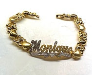Personalized 14K Gold Overlay Any Double Name Plate X & Teddy Bear Bracelet