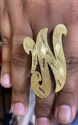 Personalized 14k Gold Plated One Finger Any Initial XL Double Plate Name Ring