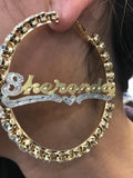 Personalized 14k Gold Overlay GP Any Name Italian CZ Stone Hoop Earrings 3 1/2 inch