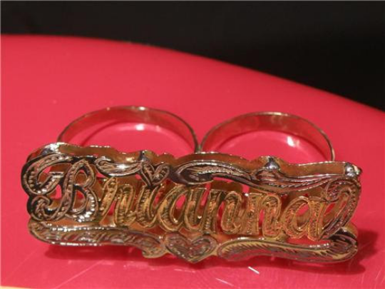 Personalized Any Name 14k Gold Plated Two Fingers Any double Name Ring/2