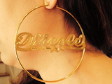 14k Gold Overlay/ Gold Plate Personalized Any Name 4 inch Hoop Earrings