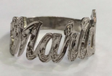 .925 Sterling Silver Personalized One Finger Any Name Ring Plain Script Letters With or Without Diamond Cut