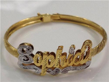Adult Personalized 14K Gold Plate Any 3D Double Name Bracelet Bangle/Gold Overlay