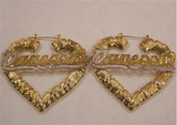 Personalized 14k Gold Overlay/Gold Plate Any Name Heart Bamboo Earrings 3 inch