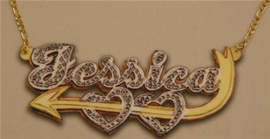 Personalized Gold Overlay Double 3d Any Name Plate Necklace Free Chain /a30