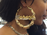 Personalized 14k Gold Overlay GP Any Name Hoop  Bamboo Earrings 4 inch