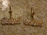 Personalized 14k Gold Overly Any Double Plate Name Dangle Earrings /Gold Plated/a1