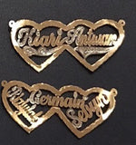 Personalized 14k Gold Plate Any 2 Names Heart Thick Single Plate Necklace Nameplate, comes with thick Chain (Please pick one of the designs)