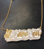 Personalized 14k Gold Overlay Double Any Name Plate Necklace Any Color Onyx Back/ILoveYou