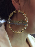 Personalized 14k Gold Overlay Any Name hoop Earrings Twisty Jumbo Bamboo Earrings 4 inch/2