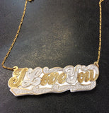 Personalized 14k Gold Overlay Double Any Name Plate Necklace Any Color Onyx Back/ILoveYou
