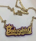 Personalized 14k Gold Overlay Double Any Name Plate Necklace Any Color Onyx + Crown