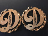 Personalized 14k Gold Overlay Any Name hoop Earrings Twisty Jumbo Bamboo Earrings 2 3/4 inch