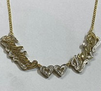 Personalized 14k Gold Overlay Double 3d Any 2 Names Plate Necklace Free Thick Chain