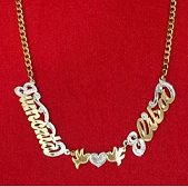 Personalized 14k Gold Overlay Double 3d Any 3 Names Plate Necklace Free Thick Chain