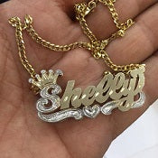 Personalized 14k Gold Overlay Double 3d Any Name Plate Necklace Free Chain