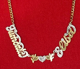 Personalized 14k Gold Overlay Single Plate Any 3 Names Plate Necklace Free Thick Chain