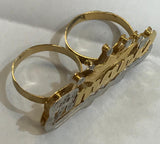 Personalized 14k Gold Plated Two Finger Double Plated Any Name Ring + Crown