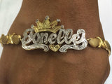 Personalized 14K Gold Overlay Any Double Name Plate X&heart Bracelet + Crown/ Huggs and Kisses